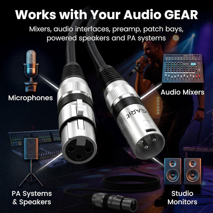 GearIT XLR-Mikrofonkabel (30 m, 1 Packung) XLR-Stecker auf Buchse, Mikrofonkabel, 3-polig, symmetris