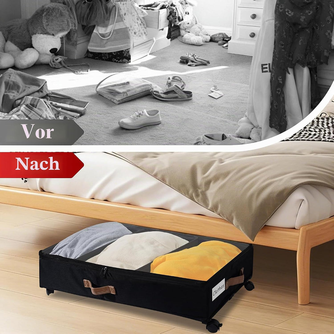 2 Stück Unterbett Aufbewahrungsbox 50L Unterbettkommode mit Rollen &amp; Verstellbar Trennwand Bettkaste