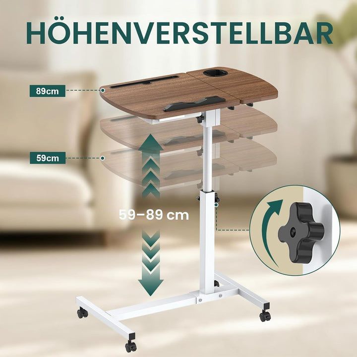Soontrans Beistelltisch mit Rollen, Betttisch Klappbar 60×40cm, Laptoptisch Höhenverstellbar, Neigun