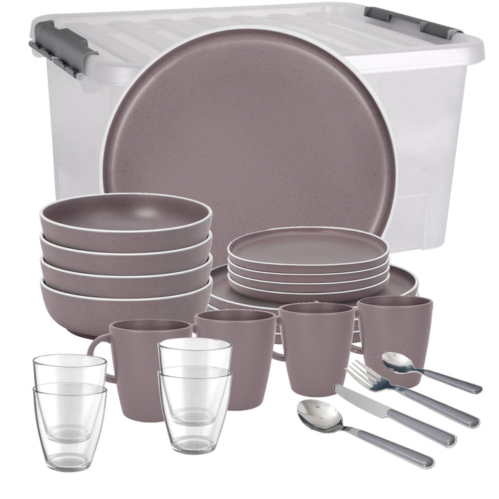 BRUNNER Camping-Geschirr-Set Melamin 2-4 Personen (12, 16 oder 36-teilig) DOLOMIT - Antislip, Bruchf