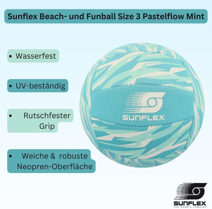 Sunflex® Beach- und Funball Size 3 Pastelflow Linie | Wasserfester Neoprenball mit rutschfestem Grip
