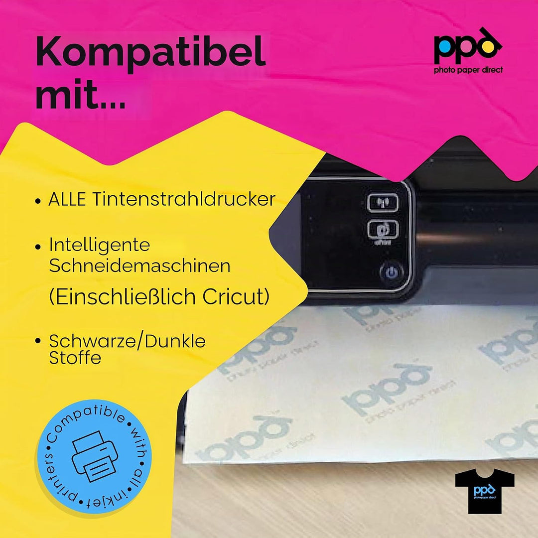 PPD 50xA4 Inkjet Premium Transferpapier für dunkles Textil, Bügeleisen und Transferpresse PPD-4-50
