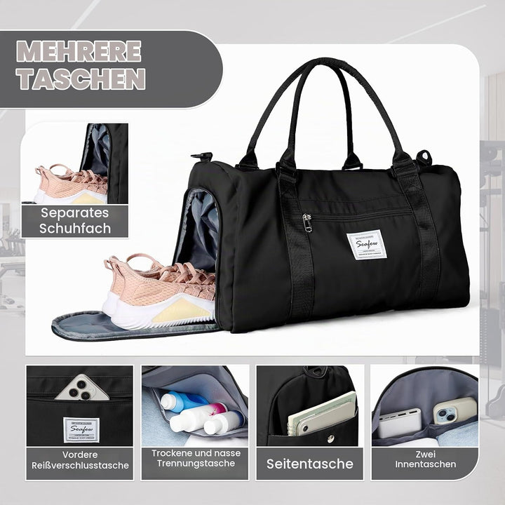 WEPLAN Sport Duffel Bag Damen Herren Sporttasche mit Schuhfach &amp; Nassfach Reisetasche Handgepäck Tas
