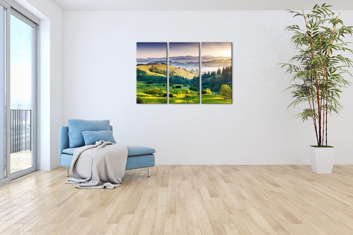 deyoli Hügellandschaft in Indien Format: 3Teilig als Leinwandbild, Motiv fertig gerahmt auf Echtholz