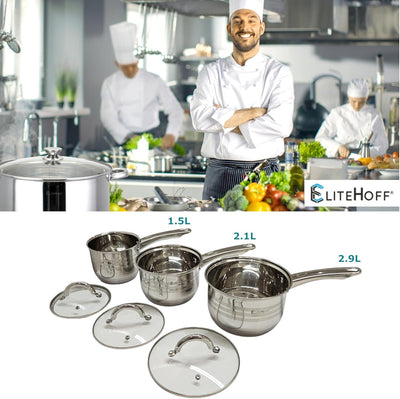 EliteHoff Stielkasserolle 7-Lagen Edelstahl Kasserolle mit Deckel, Kochtopf Induktion, Topf für alle
