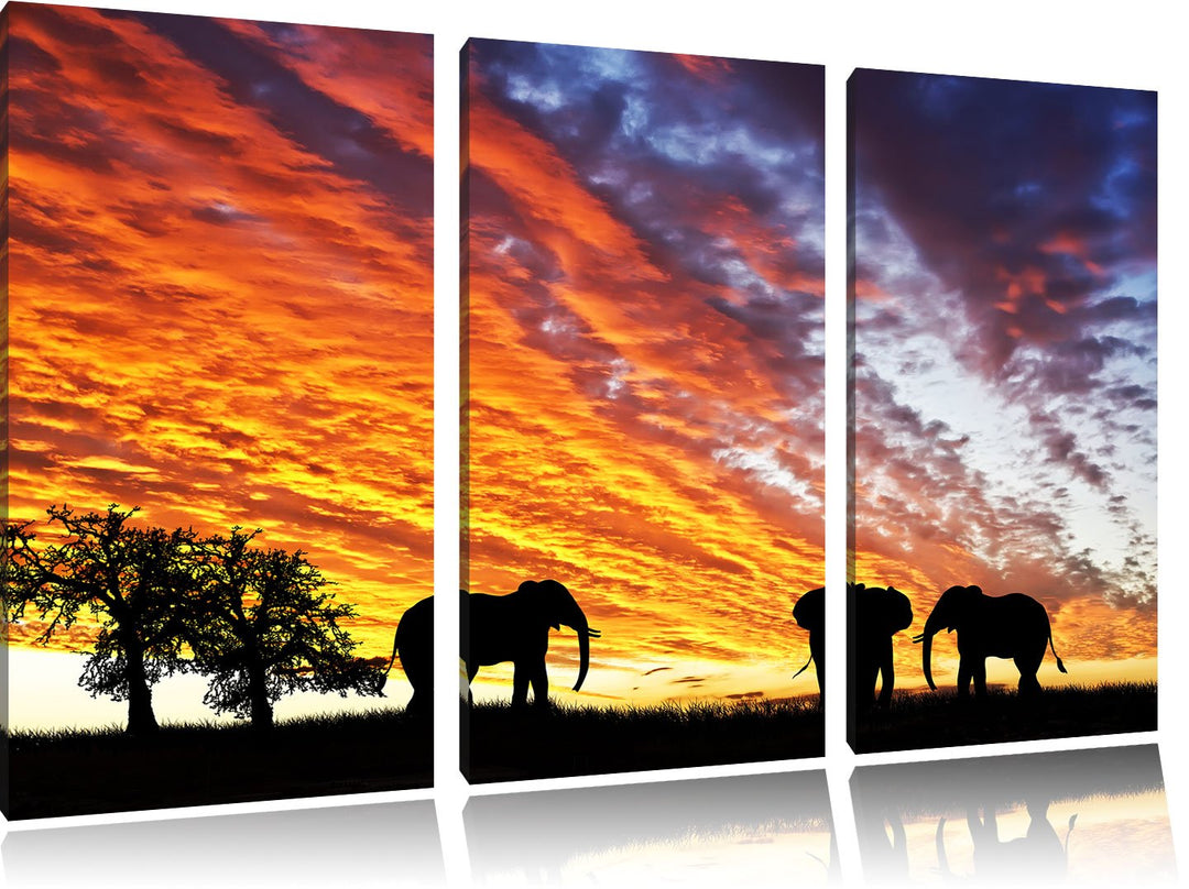 Pixxprint Elefanten in Wüste als Leinwandbild/Grösse: 3 Teilig (120x80 cm) cm/Wandbild/Kunstdruck/fe