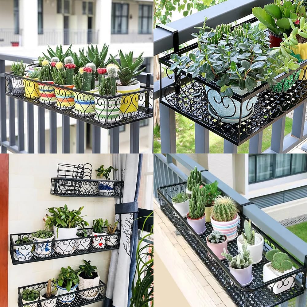 Blumentopfhalter Balkon 30 x 20 x 12 cm Rechteckigen Blumentöpfe zum Hängen Eisen Schwarzer Blumento