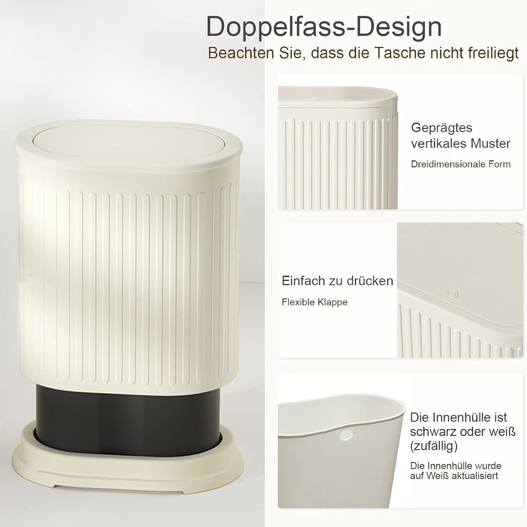 6 L schlanker Mülleimer mit Deckel, kleiner Büroabfalleimer, schmaler Mülleimer mit Innenfass, Druck