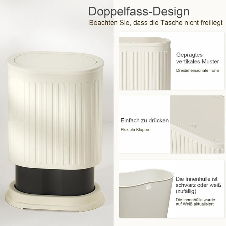 6 L schlanker Mülleimer mit Deckel, kleiner Büroabfalleimer, schmaler Mülleimer mit Innenfass, Druck