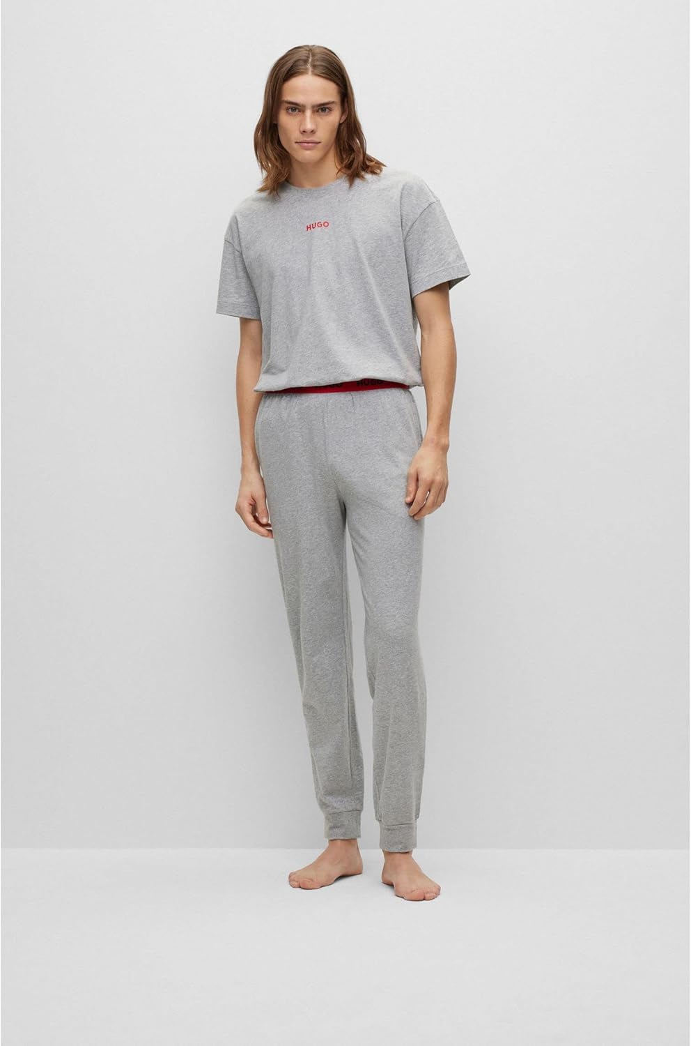 HUGO Herren Linked T-Shirt Relaxed-Fit Pyjama-Shirt aus Stretch-Baumwolle mit Logo M Medium Grey35,