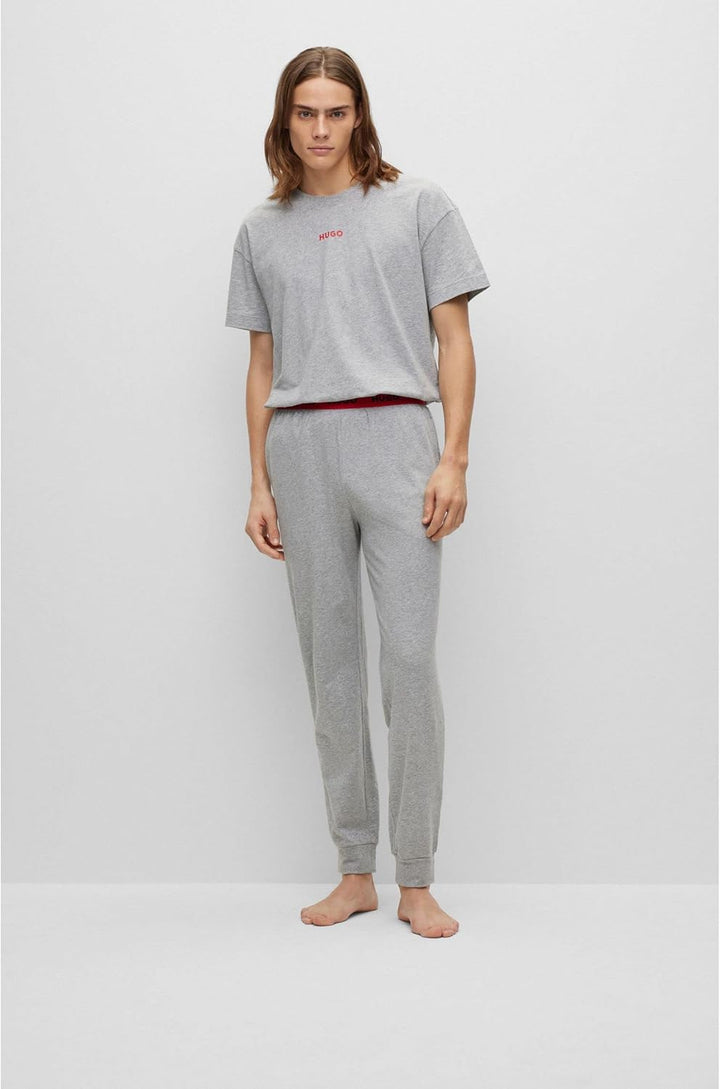 HUGO Herren Linked T-Shirt Relaxed-Fit Pyjama-Shirt aus Stretch-Baumwolle mit Logo M Medium Grey35,