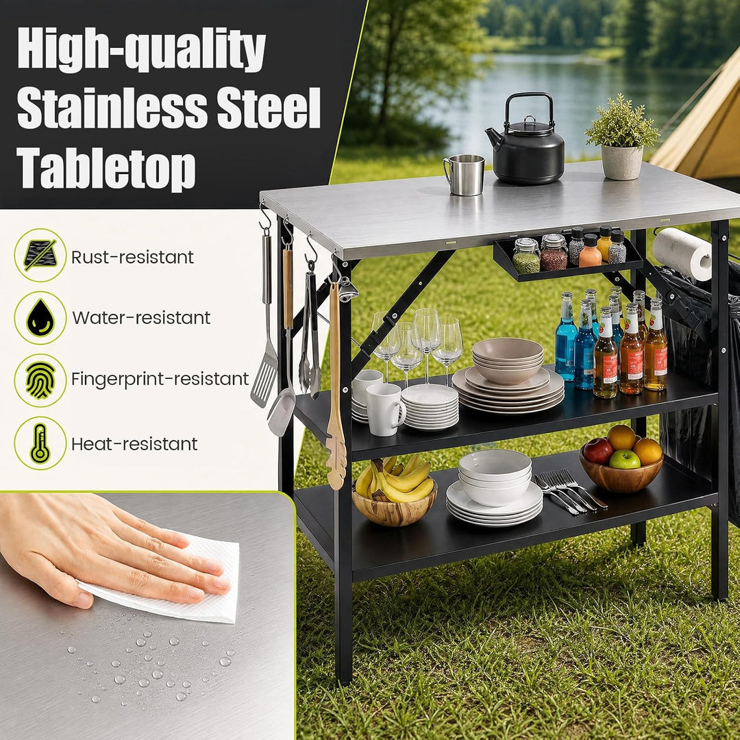 COSTWAY Grilltisch Outdoor Klappbar, Campingtisch, Klapptisch 2 Ablagen, 2 Ablagen