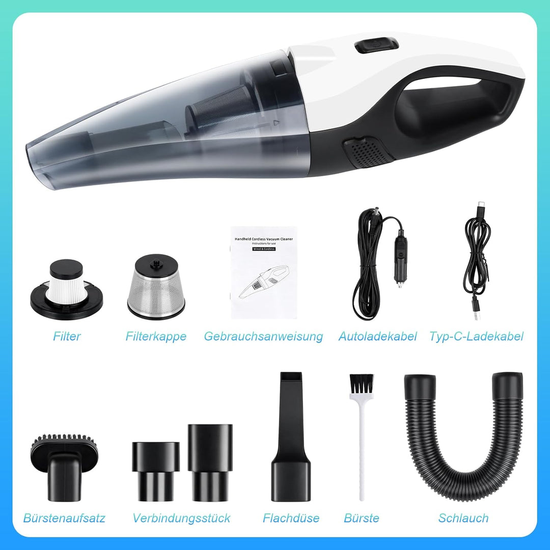 Handstaubsauger Akku, Tragbarer Mini Auto Staubsauger Stark mit Ladestation & Led Beleuchtung, 9000p