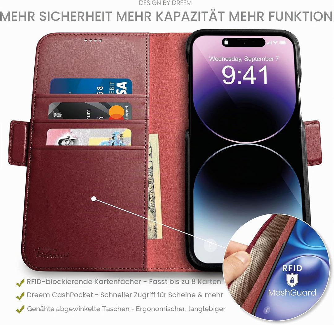 Dreem Fibonacci iPhone 14 Pro Max Brieftaschen-Etui / 2-in-1 stossfestes Etui und abnehmbares Folio