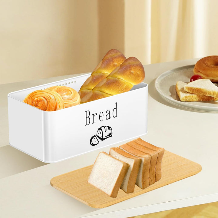 Brotkästen, Brotdose mit Hochwertigem Bambusdeckel, Kann Als Schneidebrett, Brotbox Aus Metall, für