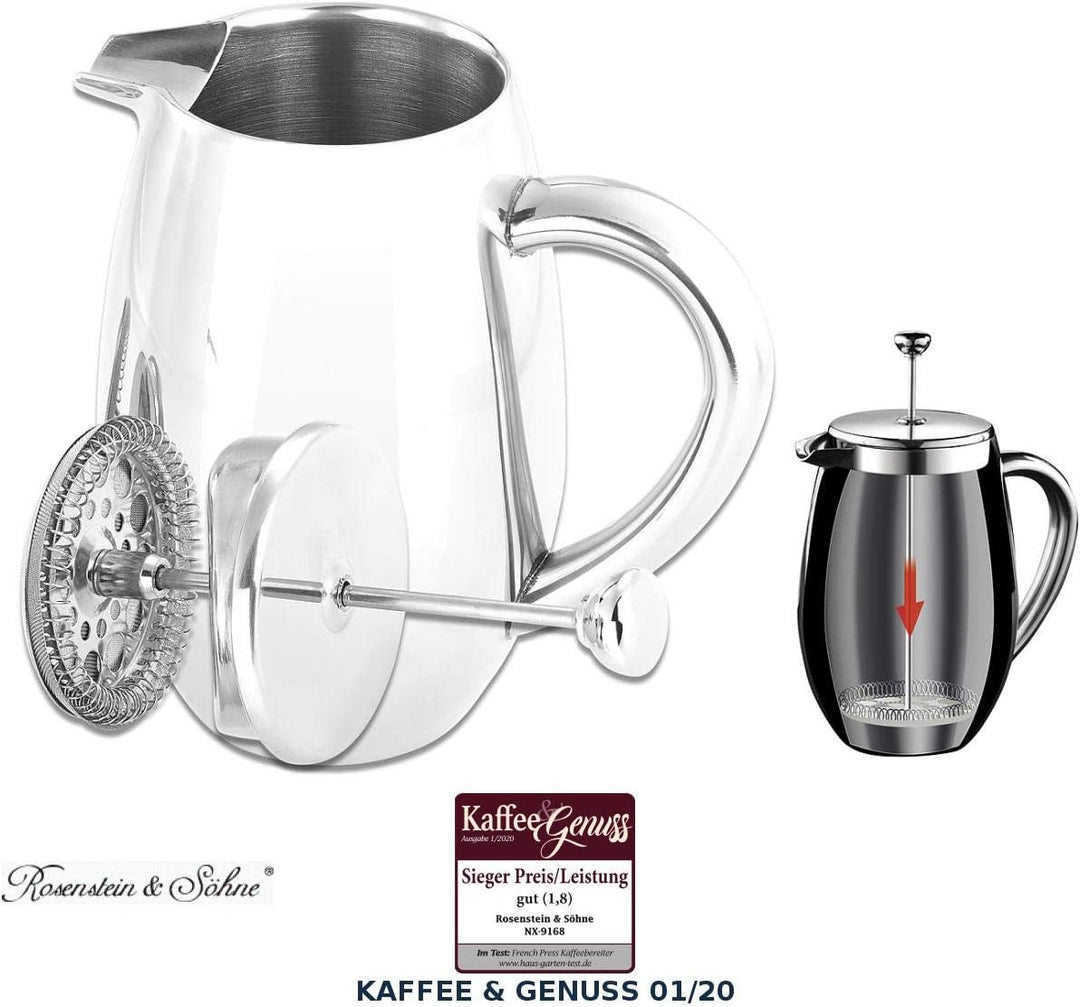 Rosenstein & Söhne French Press Thermos: Thermo-Kaffeebereiter, French-Press, Edelstahl, doppelwandi