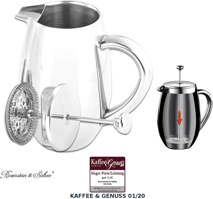 Rosenstein & Söhne French Press Thermos: Thermo-Kaffeebereiter, French-Press, Edelstahl, doppelwandi