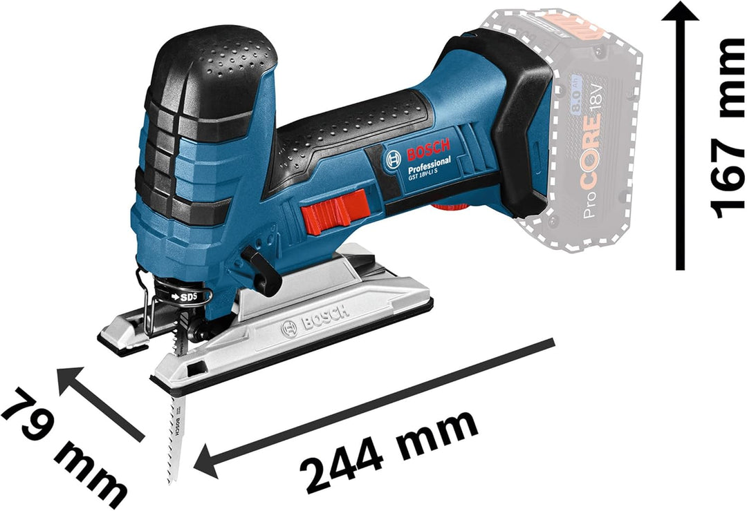 Bosch Professional 18V System Akku Stichsäge GST 18V-LI S (Stabversion, Schnitttiefe in Holz/Alu/Met