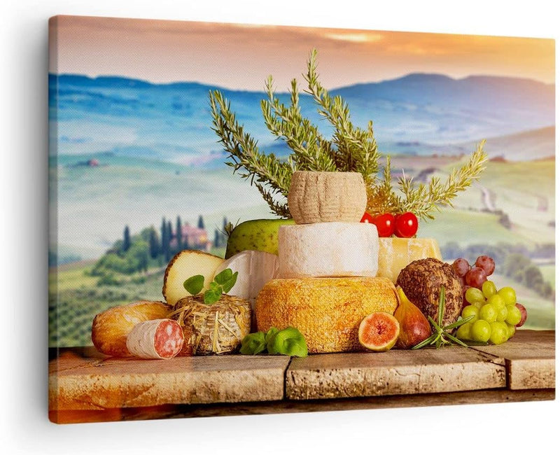 Bilder auf Leinwand Toskana Käse Obst Italien Leinwandbild 70x50cm Wandbilder Dekoration Wohnzimmer