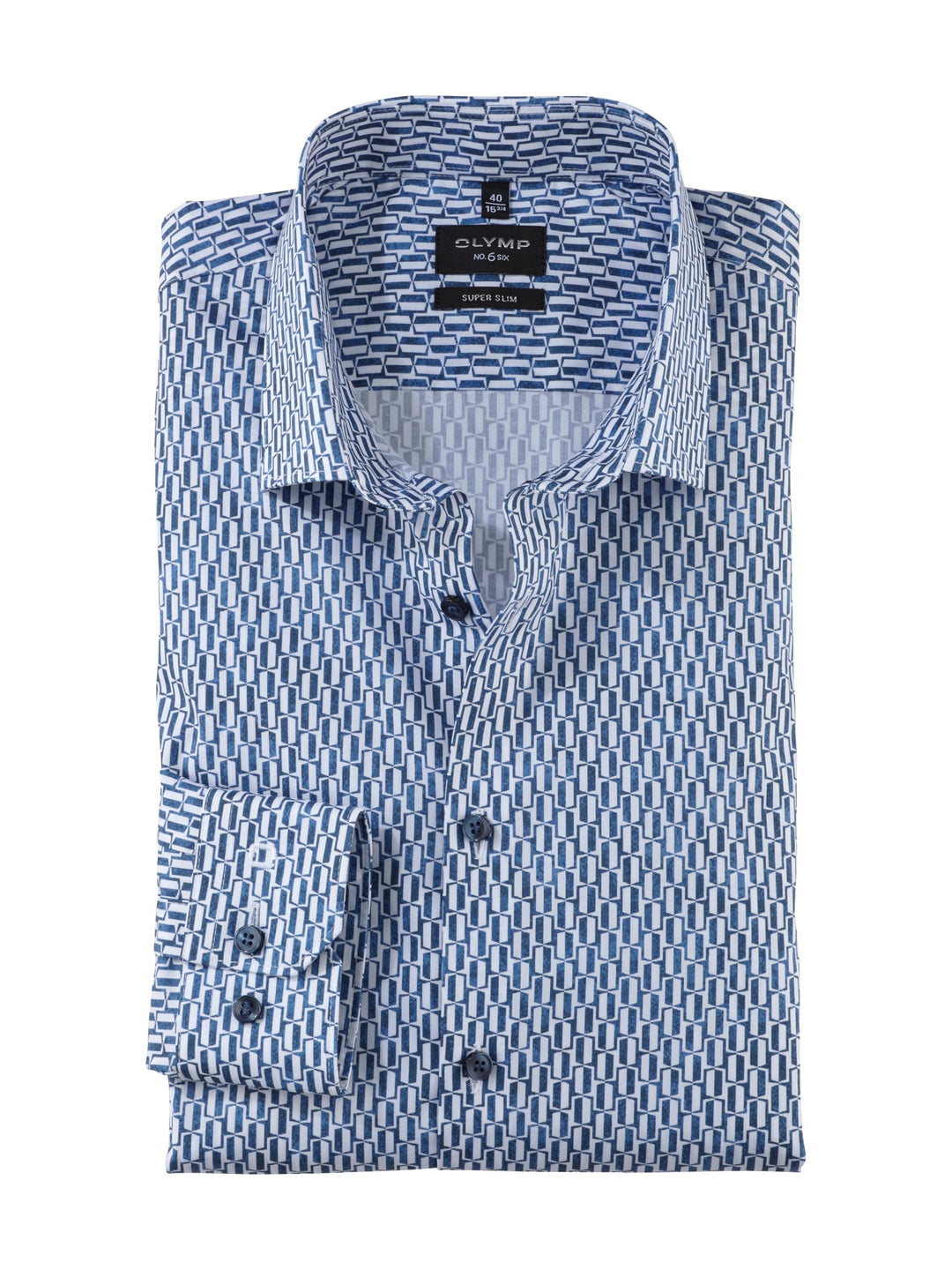 OLYMP Herren Businesshemd Langarm No. Six,Digitaldruck auf Uni,super Slim,Modern Kent 42 Rauchblau 1