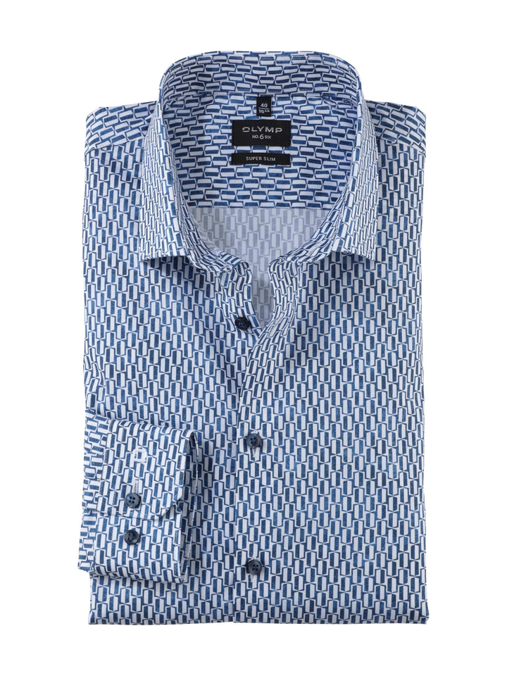 OLYMP Herren Businesshemd Langarm No. Six,Digitaldruck auf Uni,super Slim,Modern Kent 42 Rauchblau 1