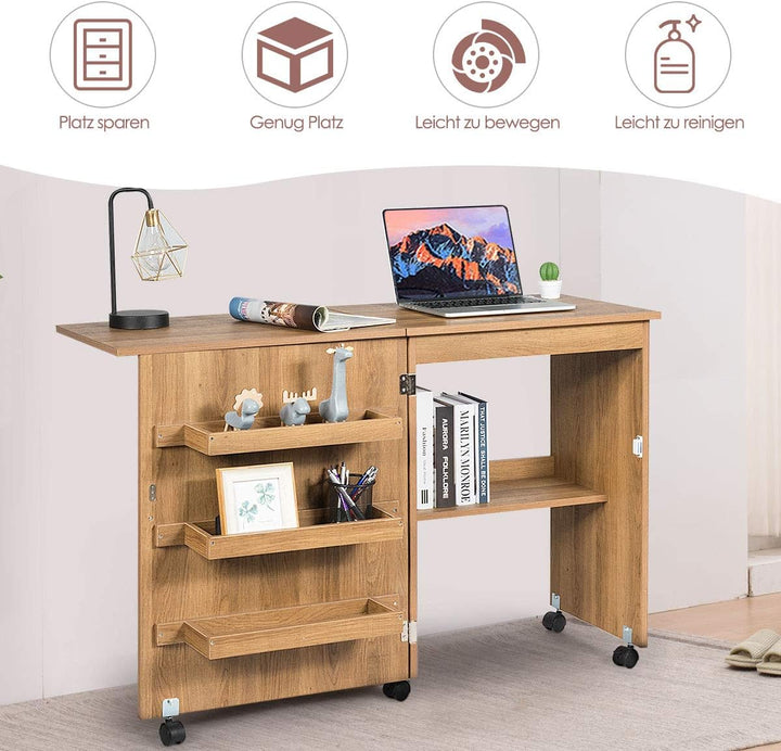 GOPLUS Nähtisch Faltbar, Nähmaschinentisch auf Rollen, Nähschrank Nähmaschinenschrank Computertisch