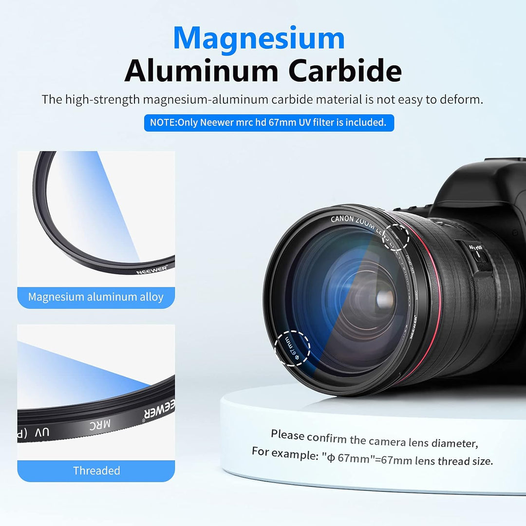 NEEWER 67mm MRC UV Filter, Schutzfilter mit 30 Schichten Multiresistente Nanobeschichtungen/HD Optis