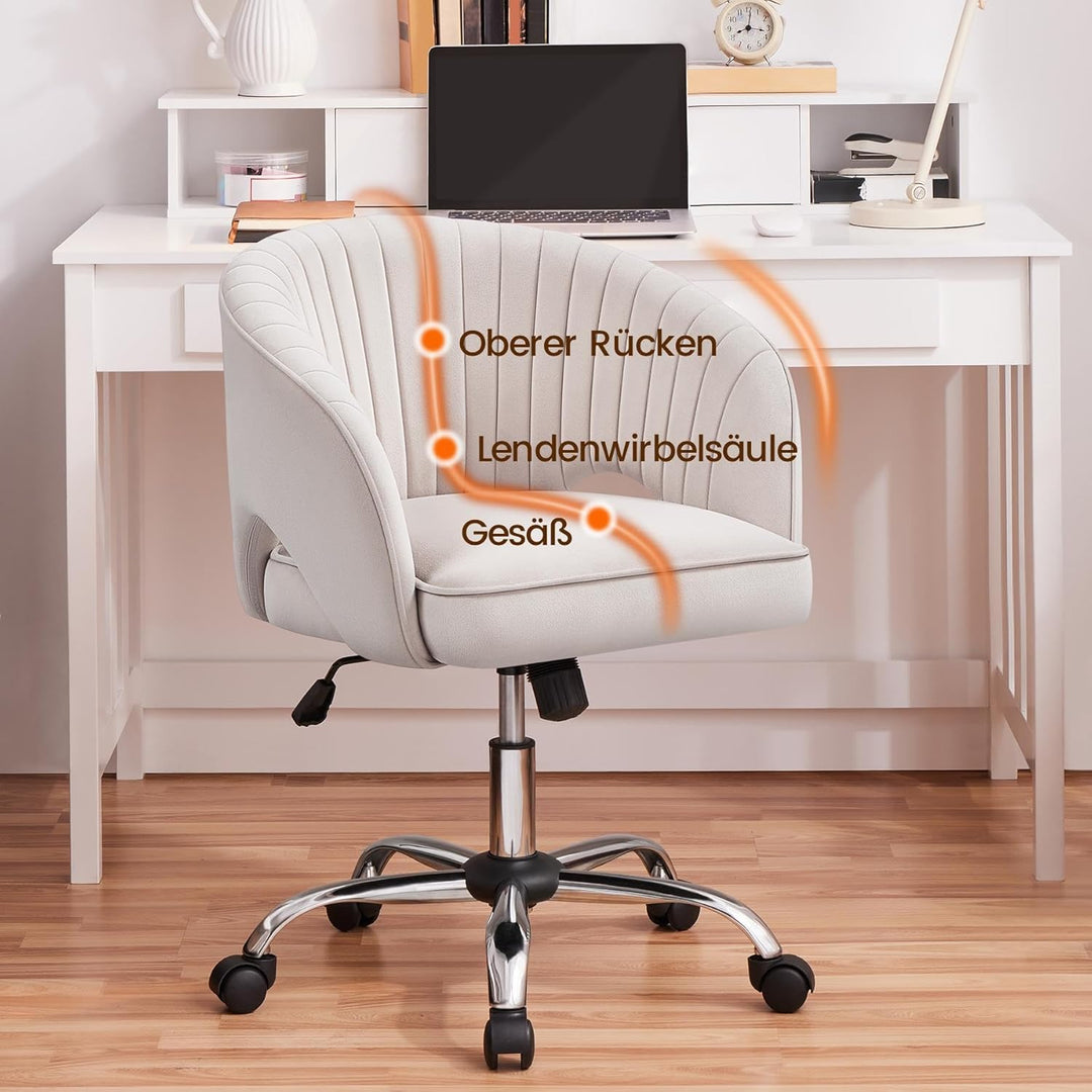 Yaheetech Bürostuhl mit Samtbezug, Ergonomischer Schreibtischstuhl mit Armlehnen, Drehstuhl mit Roll