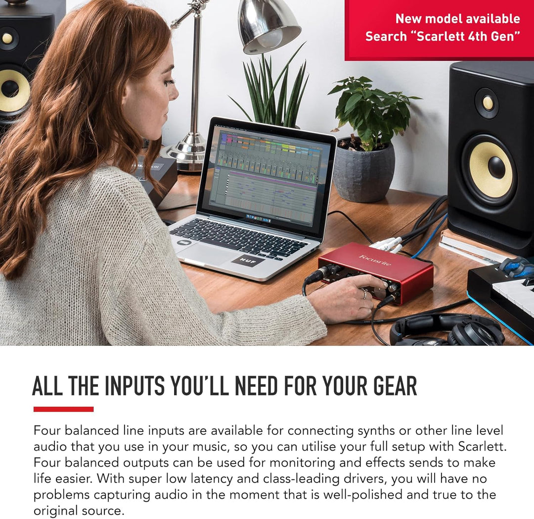 Focusrite Scarlett 4i4 3. Gen USB-Audio-Interface für Aufnahmen, Kompositionen und Streaming — High-
