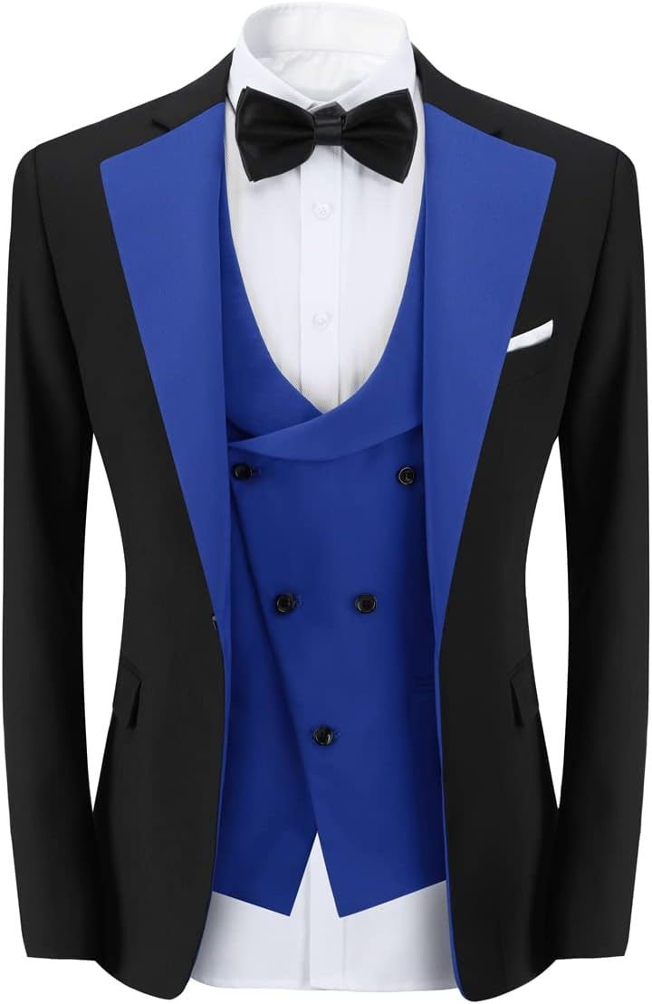 Sliktaa Herren 3 Teilig Anzüge Regular Fit Jacke Weste Hosenanzug für Business Sakko Hose Elastisch