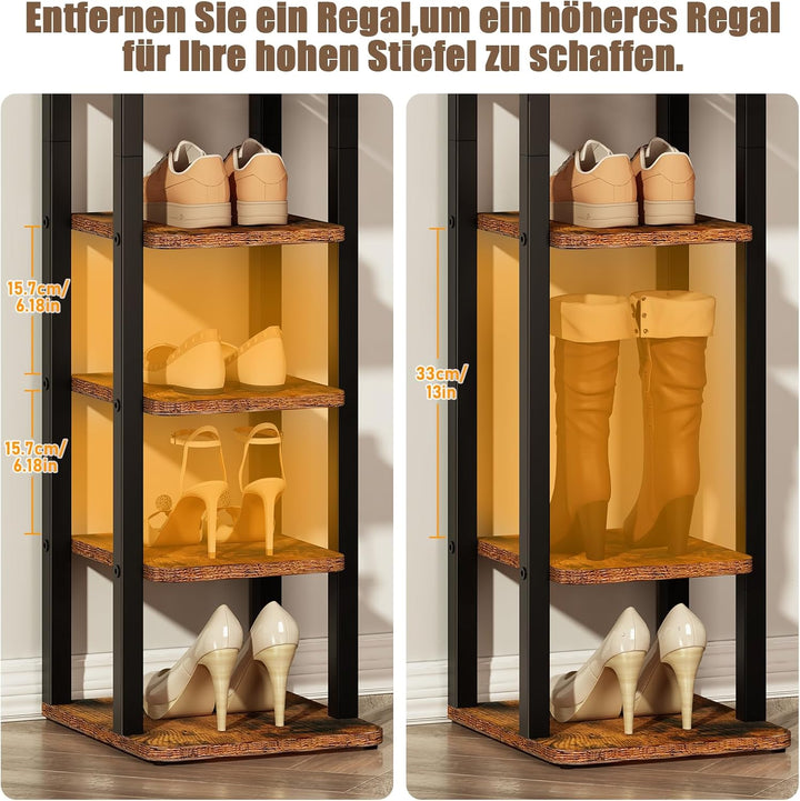 Jehiatek Schmal Schuhregal mit 8 Ebenen, Vertikales Schuhständer aus Metall & MDF, Schlanke Schuhauf