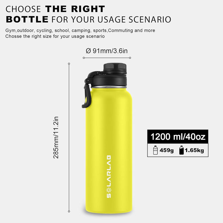 SOLARLAB Trinkflasche edelstahl - Thermoflasche Isolierflasche Thermoskanne 1l für heisse und kalte