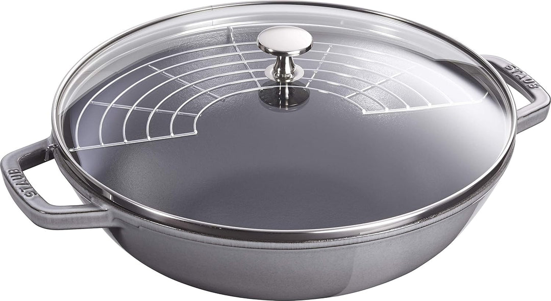 STAUB Wok aus Gusseisen, 30cm, inkl. Glasdeckel, Induktionsgeeignet, Graphitgrau