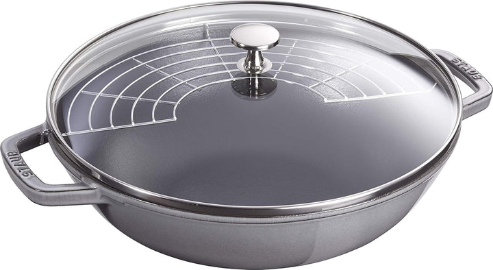 STAUB Wok aus Gusseisen, 30cm, inkl. Glasdeckel, Induktionsgeeignet, Graphitgrau