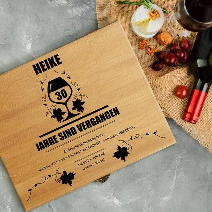 Maverton Weinöffner-Set personalisiert Weinset Sommelier Set - Geschenkbox Holzbox + 8er Weinzubehör