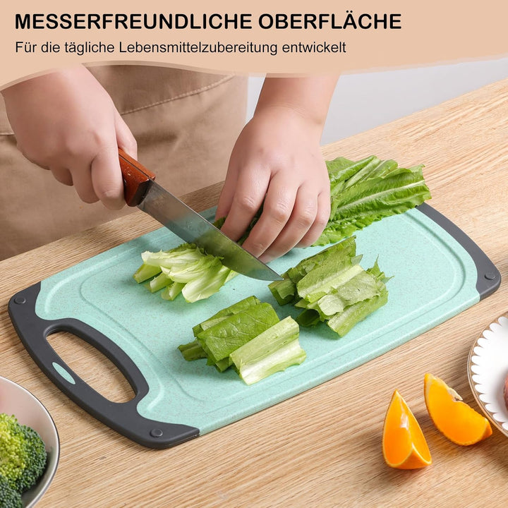 Schneidebrett Set 3 Stück Weizenstroh Küche Schneidebretter BPA Frei mit Saftrillen Leicht Zu Greife
