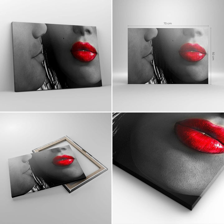 Bilder auf Leinwand Rote Lippen dunkles Haar Modell Liebe Leinwandbild 70x50cm Wandbilder Dekoration