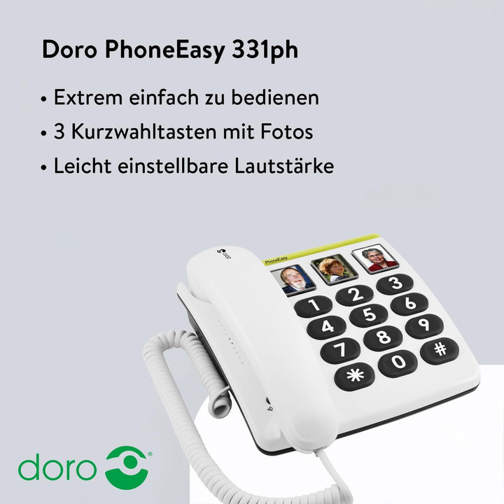 Doro PhoneEasy 331ph Seniorentelefon, Schnurgebundenes Grosstastentelefon mit 3 Direktwahl-Fototaste