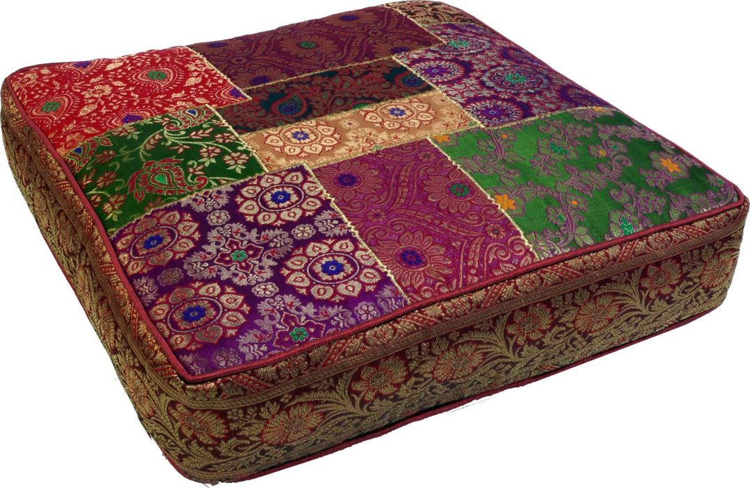 GURU SHOP Orientalisches Eckiges Patchwork Kissen 40 cm, Sitzkissen, Bodenkissen mit Baumwollfüllung