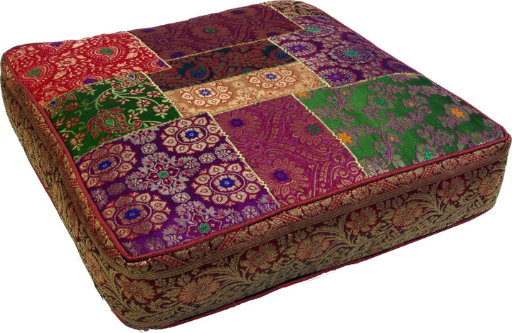 GURU SHOP Orientalisches Eckiges Patchwork Kissen 40 cm, Sitzkissen, Bodenkissen mit Baumwollfüllung