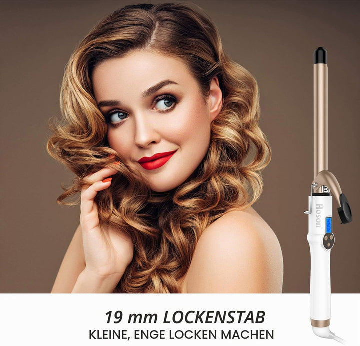 Hoson 19mm Lockenstab Pro Curl, Keramik Turmalin Beschichtung Lockenstab, LCD Display 9 Hitzeeinstel