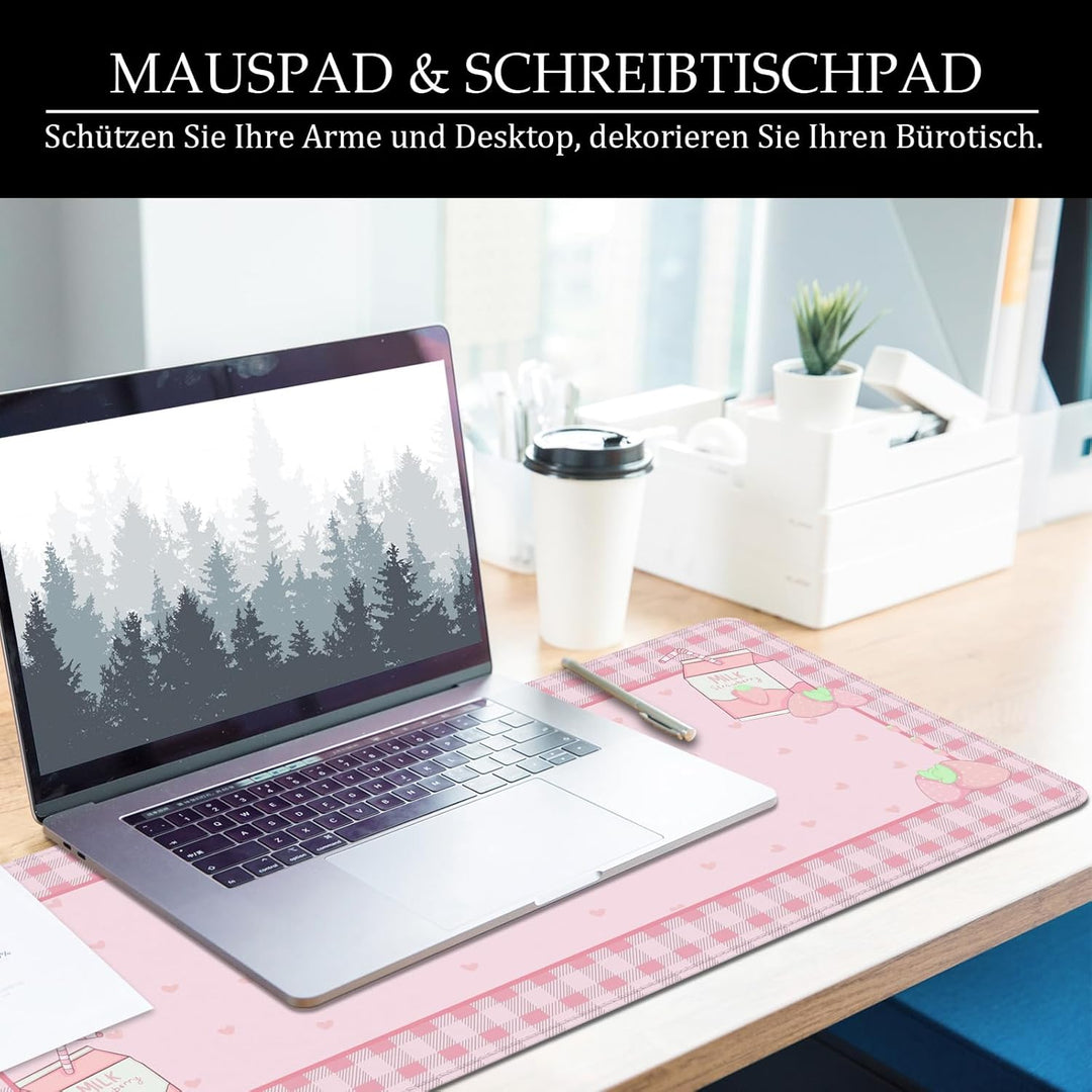 Mauspad Rosa Schreibtischunterlage Herzform 80x30cm Mousepad XL Gross Mauspad, Computer PC Tastatur