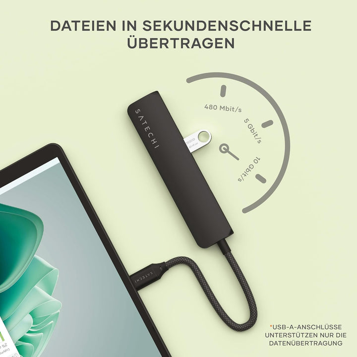 SATECHI 6-in-1 USB-C Hub Slim Plus, HDMI 4K mit 60Hz, 100W PD, 2X USB-A, SD/MicroSD – Für MacBook Ai
