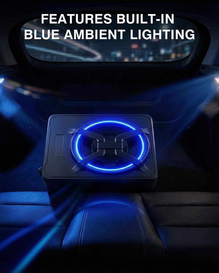 Aktiver Subwoofer für Auto, Passt unter Sitze, Maximale Leistung 1200 W, 10 Zoll, mit Umgebungsbeleu