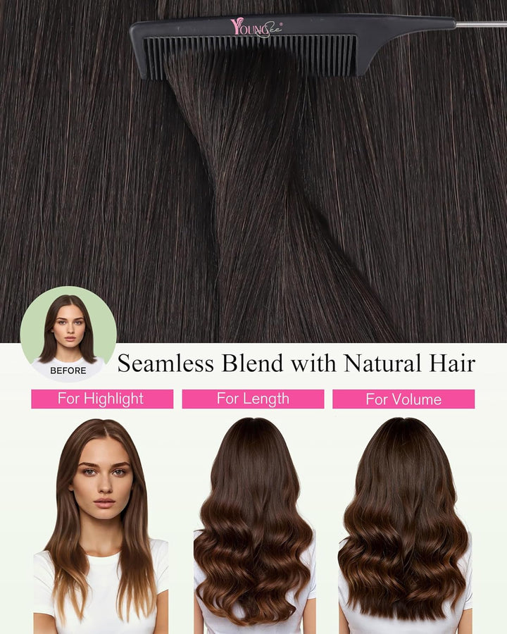 YoungSee Tape Extensions Echthaar Braun Echthaar Extensions Tape Kurz 30cm Tape in Extensions Echtha