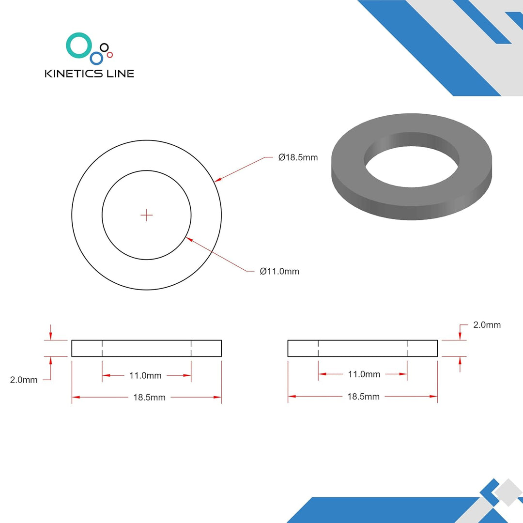 Aramidverstärkte Hochtemperatur-Flachdichtung 1/2 Zoll (18,5 x 11 x 2 mm) – 100 Stück – bis 350 °C /