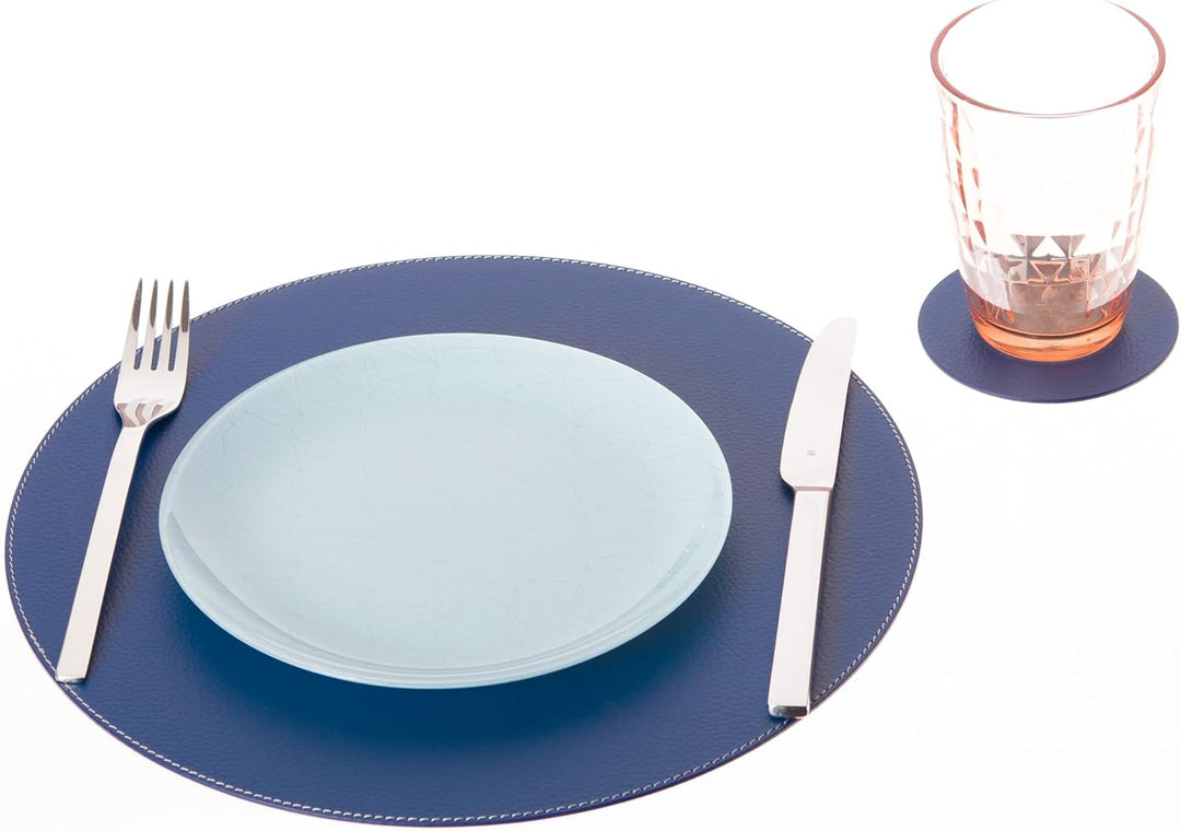 Nikalaz Rund Platzsets und Untersetzer aus recyceltem Leder, 4 Stück Tischsets, Tisch-Matten, Platzd
