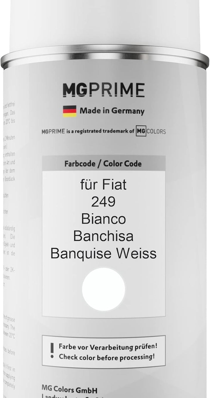 MG PRIME Autolack 2K Spraydosen Set für Fiat 249 Bianco Banchisa/Banquise Weiss Basislack 2 Komponen