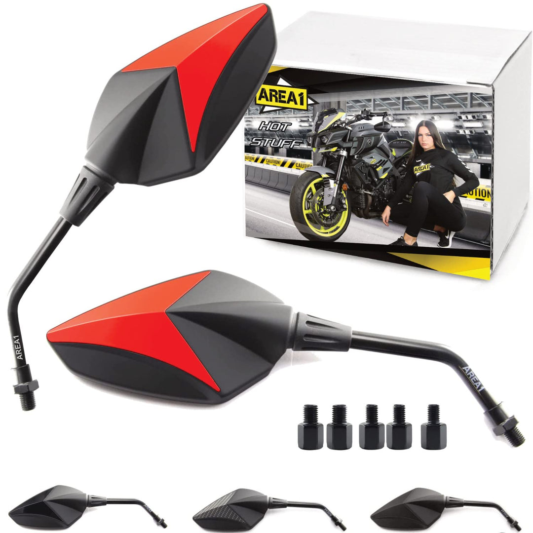 Area1 Premium Motorradspiegel rot Motorrad Rückspiegel Set (rechts+links) e-geprüft 2xM10 Rechtsgewi