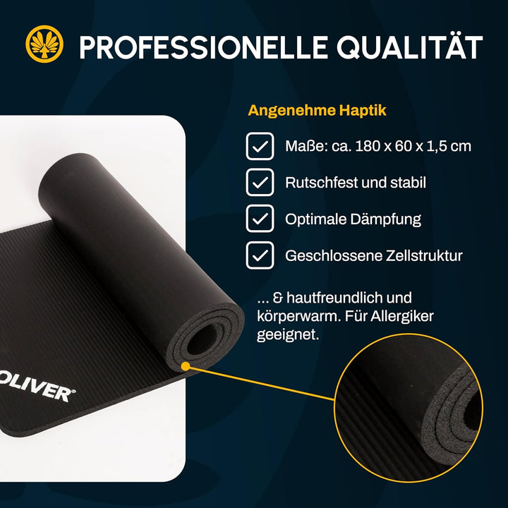 Oliver – rutschfeste Sportmatte quergerillt – Yogamatte für Pilates, Gymnastik &amp; Fitness – hautfreun
